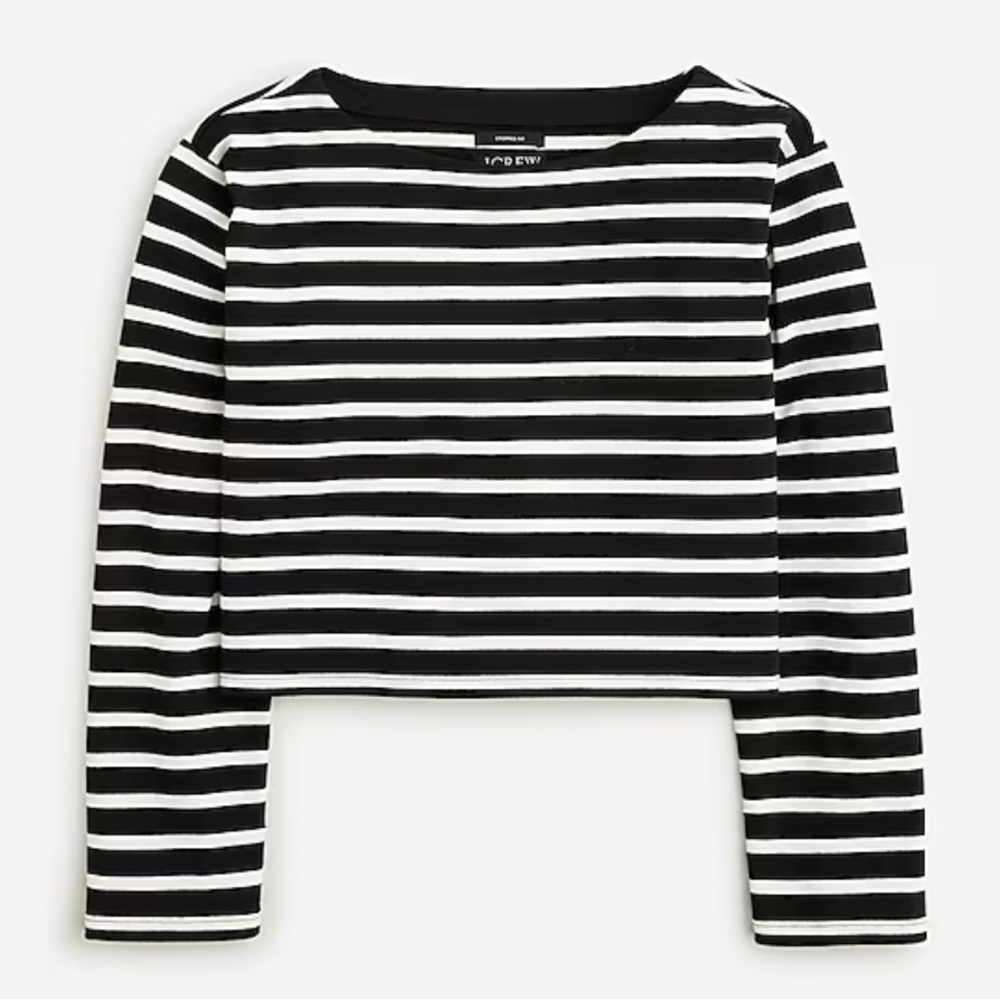 NWT J. Crew Cropped Boatneck T-shirt in Mariner Cotton, Size Large